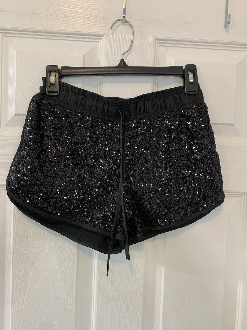NWT Do & Be Womens M Black Sequin Shorts Sparkly Drawstring Party Holiday
